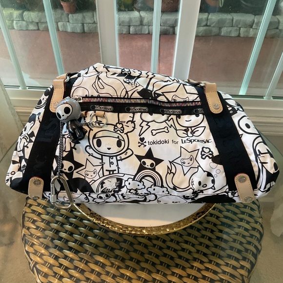 TOKIDOKI LESPORTSAC RARE BLACK & WHITE TOTE SHOULDER BAG - Picture 9 of 10